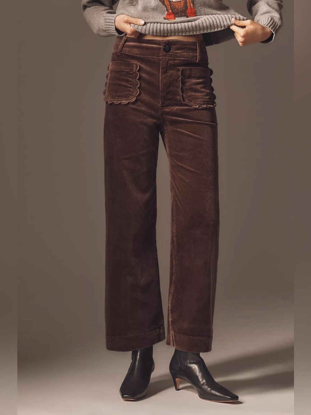 The Colette Crop Wide-Leg Trousers by Maeve: Corduroy Scallop Pocket Edition 28 - Picture 2 of 16